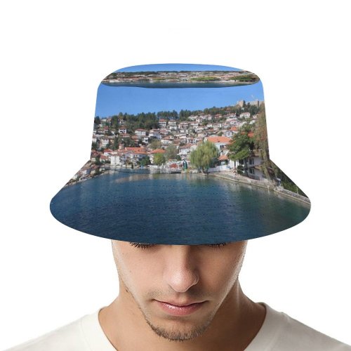 yanfind Adult Fisherman's Hat Town Building Old Retro Century Sky Beautiful Azure Makedonija Ohrid Coast Sky Fishing Fisherman Cap Travel Beach Sun protection