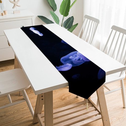 Yanfind Table Runner Dark Jellyfishes Underwater Deep Ocean Everyday Dining Wedding Party Holiday Home Decor