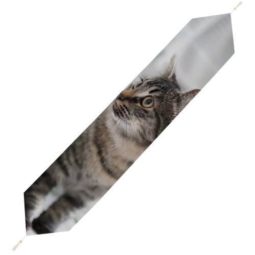 Yanfind Table Runner Funny Curiosity Sit Cute Little Young Eye Tabby Family Pet Whisker Fur Everyday Dining Wedding Party Holiday Home Decor