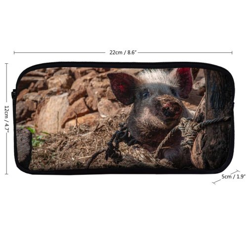 yanfind Pencil Case YHO Images Hog Ground Slum Pictures Pig Boar Poverty Zipper Pens Pouch Bag for Student Office School