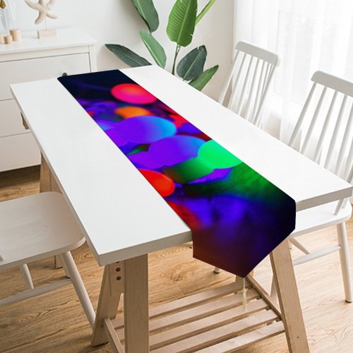 Yanfind Table Runner Blur Focus Dark Illuminated Lights Colorful String Round Bulbs Bokeh Christmas Decoration Everyday Dining Wedding Party Holiday Home Decor