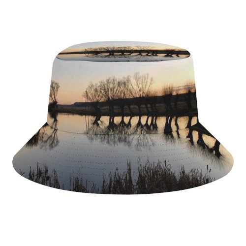 yanfind Adult Fisherman's Hat Waterway Lake Landscape Sunset Reflection Sky Tree Willow Tree Natural River Bank Fishing Fisherman Cap Travel Beach Sun protection