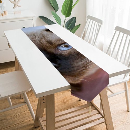 Yanfind Table Runner Young Pet Friendship Funny Kitten Portrait Curiosity Cute Little Cat Eye Siamese Everyday Dining Wedding Party Holiday Home Decor
