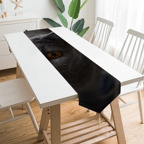 Yanfind Table Runner Young Grey Pet Funny Family Kitten Portrait Curiosity Cute Little Sit Eye Everyday Dining Wedding Party Holiday Home Decor