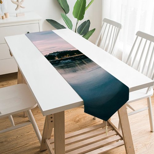 Yanfind Table Runner Boats City Canal Clouds Sunset Evening Pier Travel Bridge Buildings River Transportation Everyday Dining Wedding Party Holiday Home Decor