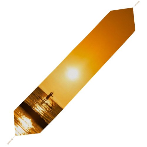 Yanfind Table Runner Backlit Sunset Evening Beach Sun Sunrise Boat Silhouetted Horizon Seashore Reflection Dawn Everyday Dining Wedding Party Holiday Home Decor