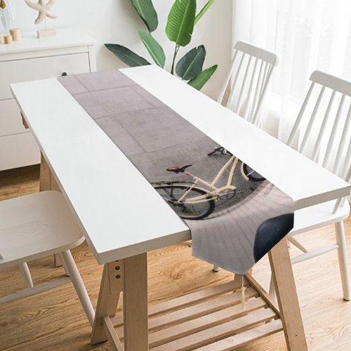 Yanfind Table Runner Bici Bike Lifestyle Sidewalk Street City Life Downtown Parked Nobody Pastels Daylight Everyday Dining Wedding Party Holiday Home Decor