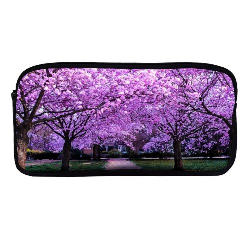 yanfind Pencil Case YHO Cherry  Trees Purple Flowers Pathway Park Floral Colorful Spring Beautiful Zipper Pens Pouch Bag for Student Office School