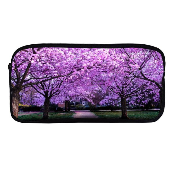 yanfind Pencil Case YHO Cherry  Trees Purple Flowers Pathway Park Floral Colorful Spring Beautiful Zipper Pens Pouch Bag for Student Office School