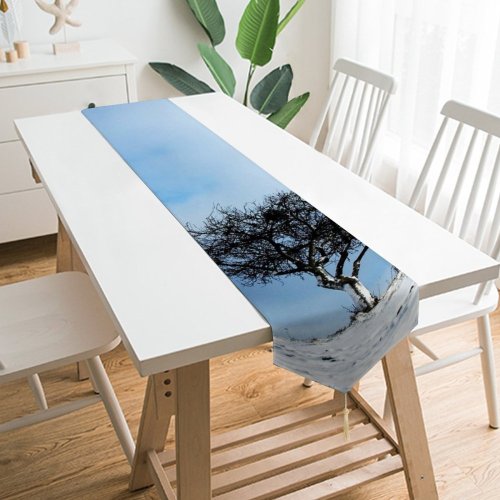 Yanfind Table Runner Winter Alone Hill Sky Field Winter Natural Cloud Landscape Sky Branch Snow Everyday Dining Wedding Party Holiday Home Decor