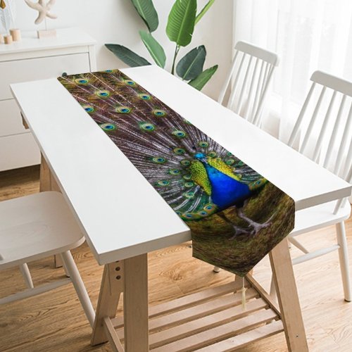 Yanfind Table Runner Paul Carmona Peacock Grass Beautiful Feathers Bird Trees Colorful Everyday Dining Wedding Party Holiday Home Decor