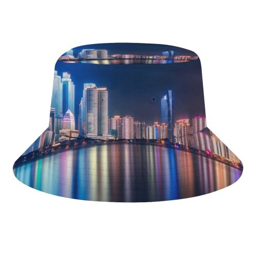 yanfind Adult Fisherman's Hat GoMustang Qingdao China Night Cityscape City Lights Reflections Fishing Fisherman Cap Travel Beach Sun protection
