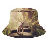 yanfind Adult Fisherman's Hat Dorothe Tiger Wooden Stairs Forest Jungle Trees Sunlight Wooden Planks Fishing Fisherman Cap Travel Beach Sun protection
