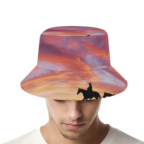 yanfind Adult Fisherman's Hat Cowboy Horses Silhouette Dawn Sunset Fishing Fisherman Cap Travel Beach Sun protection