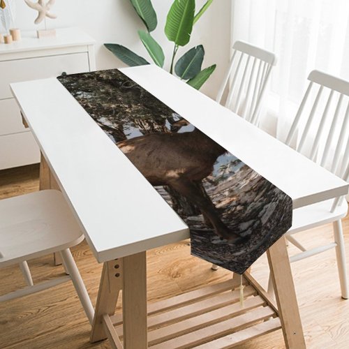 Yanfind Table Runner Wood Winter Reindeer Moose Horn Park Buck Tree Bull Wild Wildlife Antler Everyday Dining Wedding Party Holiday Home Decor
