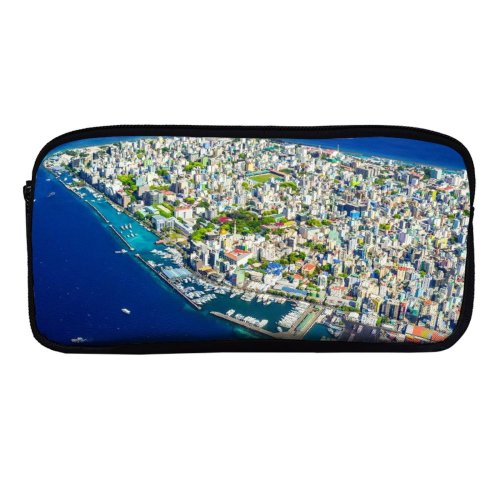 yanfind Pencil Case YHO Boats Coast City Cityscape Clouds Landscape Daylight Daytime Island Watercrafts Transportation Outdoors Zipper Pens Pouch Bag for Student Office School