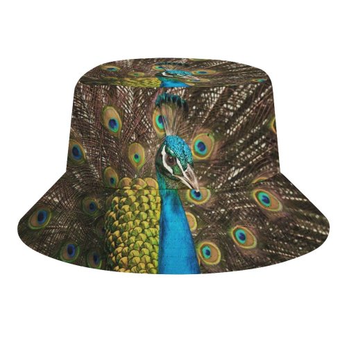 yanfind Adult Fisherman's Hat Peafowl Peacock Indian Peafowl Peacock Train Fishing Fisherman Cap Travel Beach Sun protection