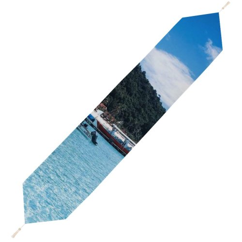Yanfind Table Runner Boats Clear Tourism Coast Sand Crystal Landscape Daylight Island Beach Watercrafts Tropical Everyday Dining Wedding Party Holiday Home Decor