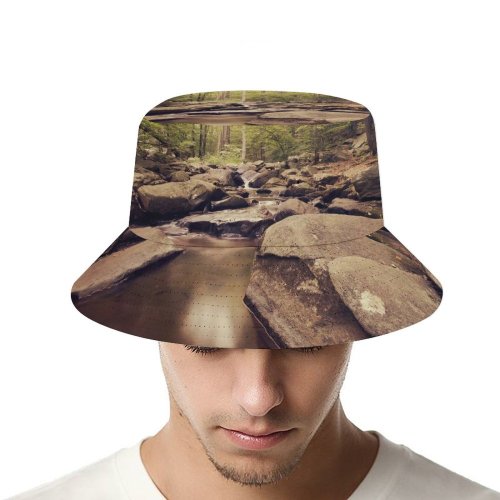 yanfind Adult Fisherman's Hat Forest Trees Woods Stream Greenery Rocks Scenic Landscape Exposure Fishing Fisherman Cap Travel Beach Sun protection