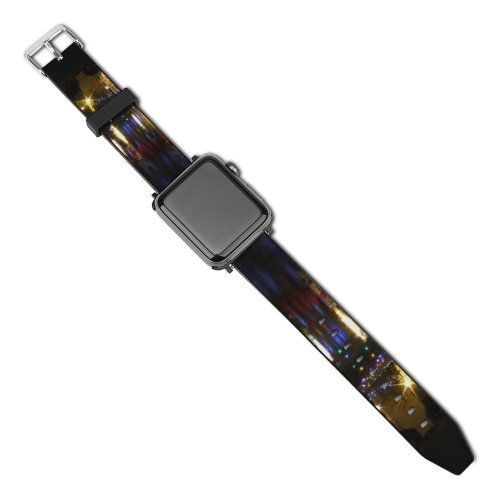 yanfind Watch Strap for Apple Watch Winter Christianity Xmas Religion Night Bank Christmas Area Church Lights Festive City Compatible with iWatch Series 5 4 3 2 1