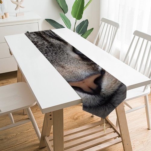 Yanfind Table Runner Young Grey Pet Kitten Portrait Tabby Curiosity Cute Staring Cat Eye Whisker Everyday Dining Wedding Party Holiday Home Decor