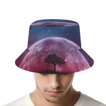 yanfind Adult Fisherman's Hat Space Lone Tree Planet Surreal Night Silhouette Starry Sky Fishing Fisherman Cap Travel Beach Sun protection