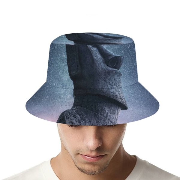 yanfind Adult Fisherman's Hat Grafixart Moai Statue Easter Island Ancient Architecture Starry Sky Sunset Dawn Heritage Fishing Fisherman Cap Travel Beach Sun protection