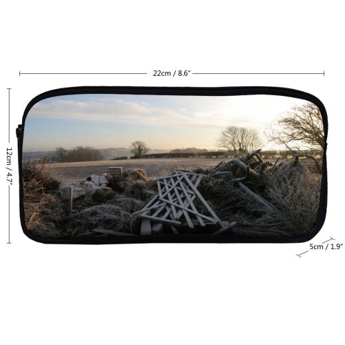 yanfind Pencil Case YHO Rural Cloud Wheel Frost Landscape Sky Leaf Tree Branch Grass Winter Area Zipper Pens Pouch Bag for Student Office School