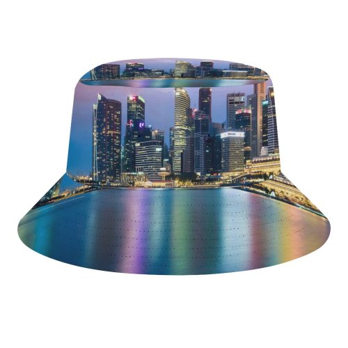 yanfind Adult Fisherman's Hat Romain Guy Singapore Cityscape Buildings Skyscrapers Reflection Night City Lights Colorful Fishing Fisherman Cap Travel Beach Sun protection