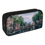yanfind Pencil Case YHO Boats Amsterdam City Office Canal Clouds Parked  Buildings Watercrafts Urban River Zipper Pens Pouch Bag for Student Office School