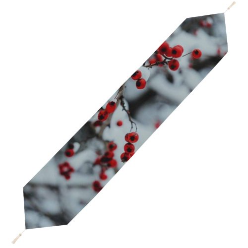 Yanfind Table Runner Blur Frozen Focus Tree Winter Berries Season Icee Wood Icy Frosty Snow Everyday Dining Wedding Party Holiday Home Decor