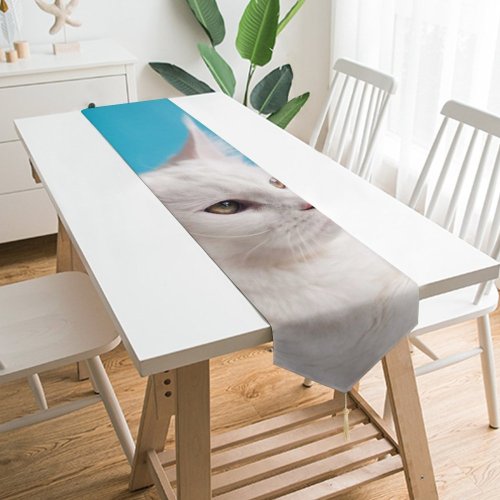 Yanfind Table Runner Funny Curiosity Sit Cute Baby Young Little Eye Kitten Pet Whisker Downy Everyday Dining Wedding Party Holiday Home Decor