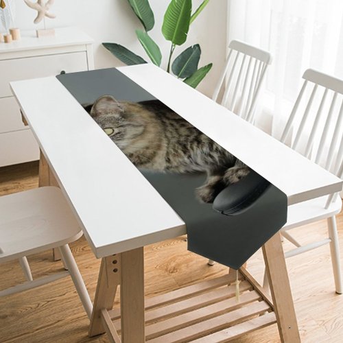 Yanfind Table Runner Funny Curiosity Sit Cute Young Eye Portrait Kitten Grey Whisker Downy Fur Everyday Dining Wedding Party Holiday Home Decor