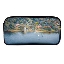 yanfind Pencil Case YHO Boats Coast Vacation Landscape Daylight Travel Island Dock Outdoors Scenic Woods Seashore Zipper Pens Pouch Bag for Student Office School