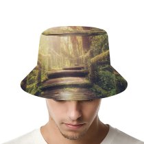 yanfind Adult Fisherman's Hat Dorothe Wooden Stairs Forest Jungle Trees Sunlight Wooden Planks Fishing Fisherman Cap Travel Beach Sun protection