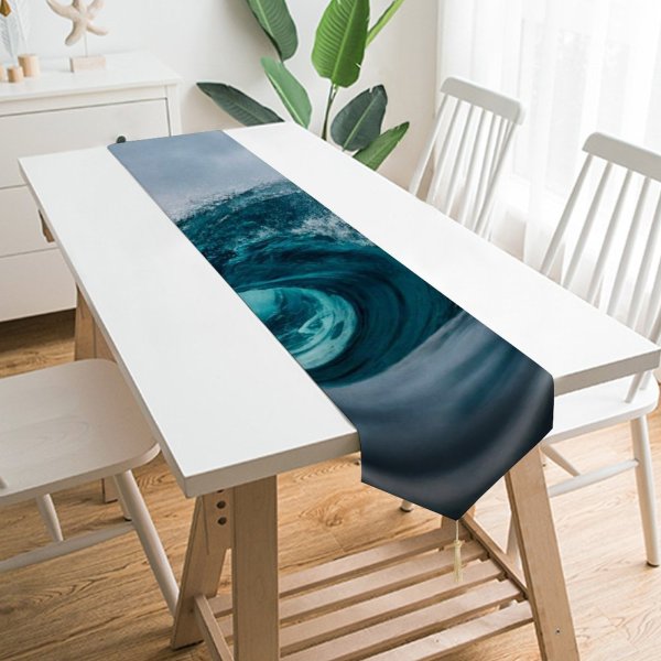 Yanfind Table Runner Ocean Waves High Tides Everyday Dining Wedding Party Holiday Home Decor