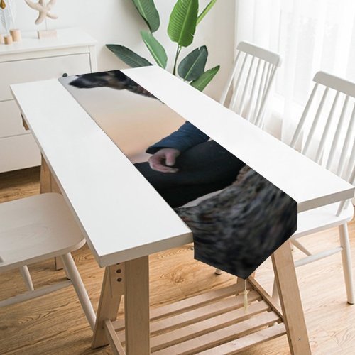 Yanfind Table Runner Blur Focus Winter Dog Scenery Depth Field Wear Jacket Pet Sit Relax Everyday Dining Wedding Party Holiday Home Decor