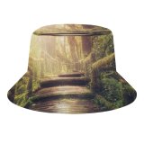 yanfind Adult Fisherman's Hat Dorothe Wooden Stairs Forest Jungle Trees Sunlight Wooden Planks Fishing Fisherman Cap Travel Beach Sun protection