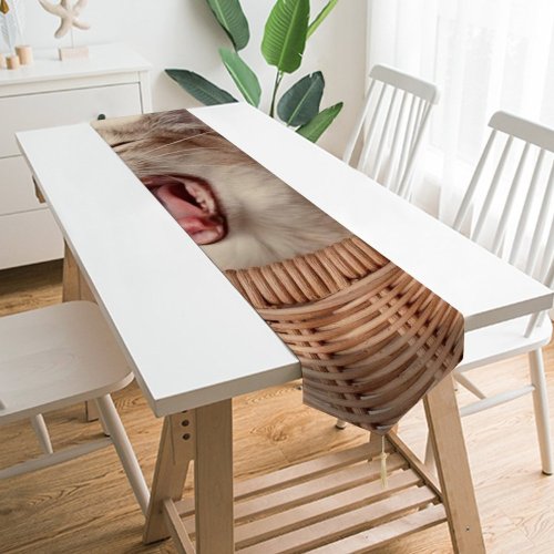 Yanfind Table Runner Yawning Wicker Felidae Portrait Whiskers Cute Mouth Sleepy Yawn Adorable Furry Face Everyday Dining Wedding Party Holiday Home Decor