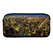 yanfind Pencil Case YHO Chicago Illinois City Night Cityscape Sky Night Lights Buildings Skyscrapers Zipper Pens Pouch Bag for Student Office School