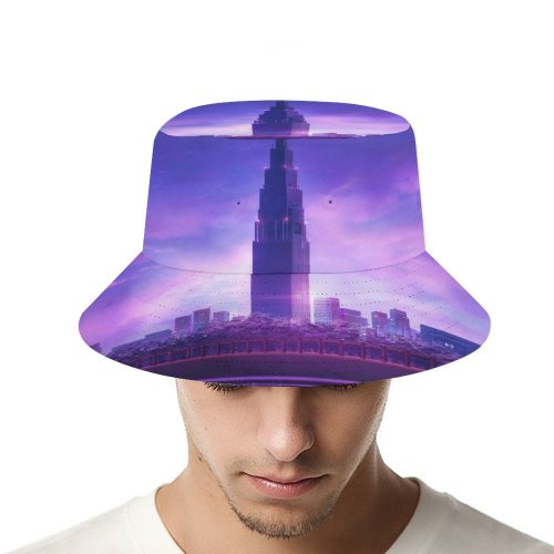 yanfind Adult Fisherman's Hat RicoDZ Cityscape Skyscraper Evening Traffic Purple Fishing Fisherman Cap Travel Beach Sun protection