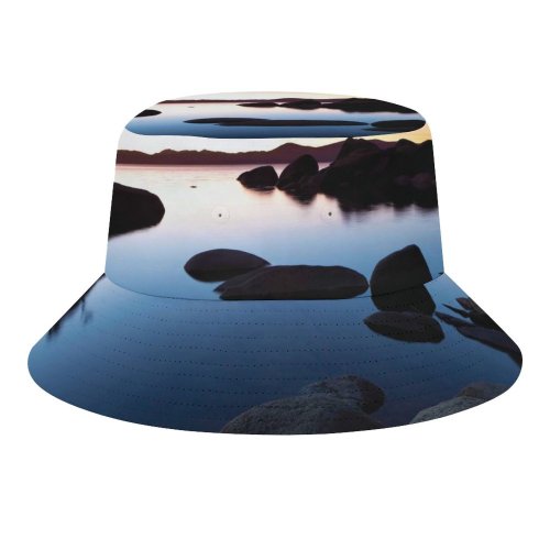 yanfind Adult Fisherman's Hat Romain Guy Landscape Rocks Lake Sunset Dusk Sky Reflection Clear Sky Fishing Fisherman Cap Travel Beach Sun protection