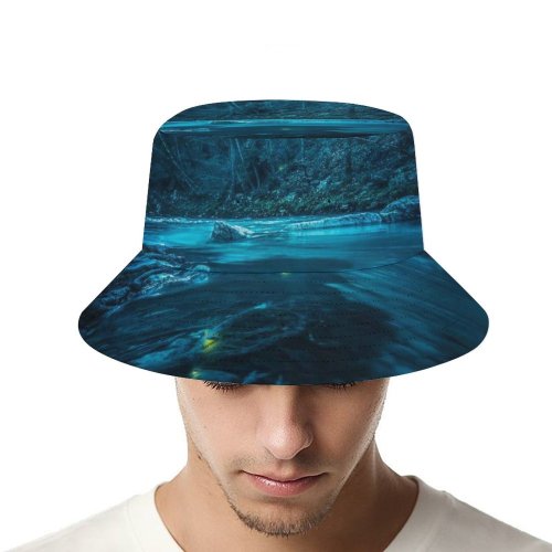 yanfind Adult Fisherman's Hat Grafixart Forest River Night Dark Magical Crescent Moon Fairies Fishing Fisherman Cap Travel Beach Sun protection