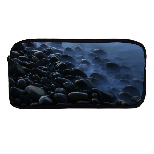 yanfind Pencil Case YHO Stones Pebbles Seashore Foggy Mist Dark Zipper Pens Pouch Bag for Student Office School