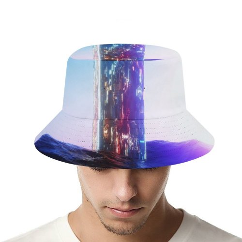 yanfind Adult Fisherman's Hat SciFi Extraterrestrial Ocean Neon Sunlight Fishing Fisherman Cap Travel Beach Sun protection
