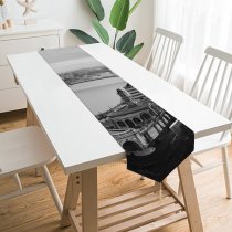 Yanfind Table Runner Boats Center Street Coast City Europe Docked Clouds Port Formation Pier Travel Everyday Dining Wedding Party Holiday Home Decor