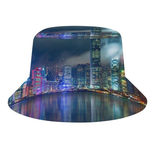 yanfind Adult Fisherman's Hat Serey Kim Hong Kong City Reflection Skyscrapers Modern Architecture Cityscape Night Lights Fishing Fisherman Cap Travel Beach Sun protection