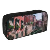 yanfind Pencil Case YHO Boats Canal Landscape Daylight  Buildings Sight Watercrafts Houses Urban River Transportation Zipper Pens Pouch Bag for Student Office School