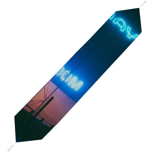 Yanfind Table Runner Blur Fog Street Dark Illuminated Lights Hazy Lamps Evening Neon Foggy Outdoors Everyday Dining Wedding Party Holiday Home Decor