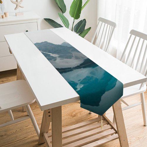 Yanfind Table Runner Scenery Lakes Range Glacier Lake Wildfire Reflections Mountain Snow Canada District Everyday Dining Wedding Party Holiday Home Decor